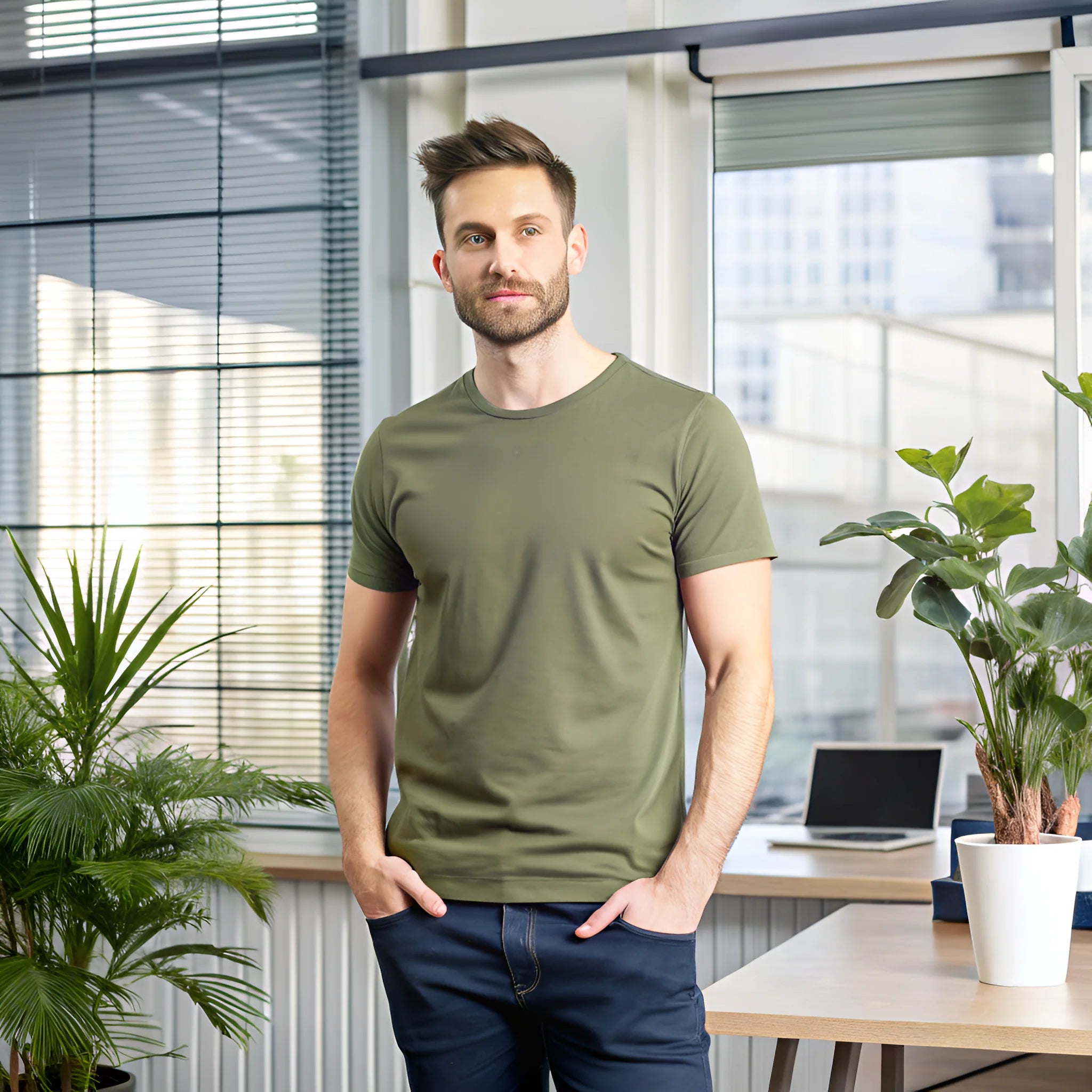 Olive Green Plain Unisex T-shirt